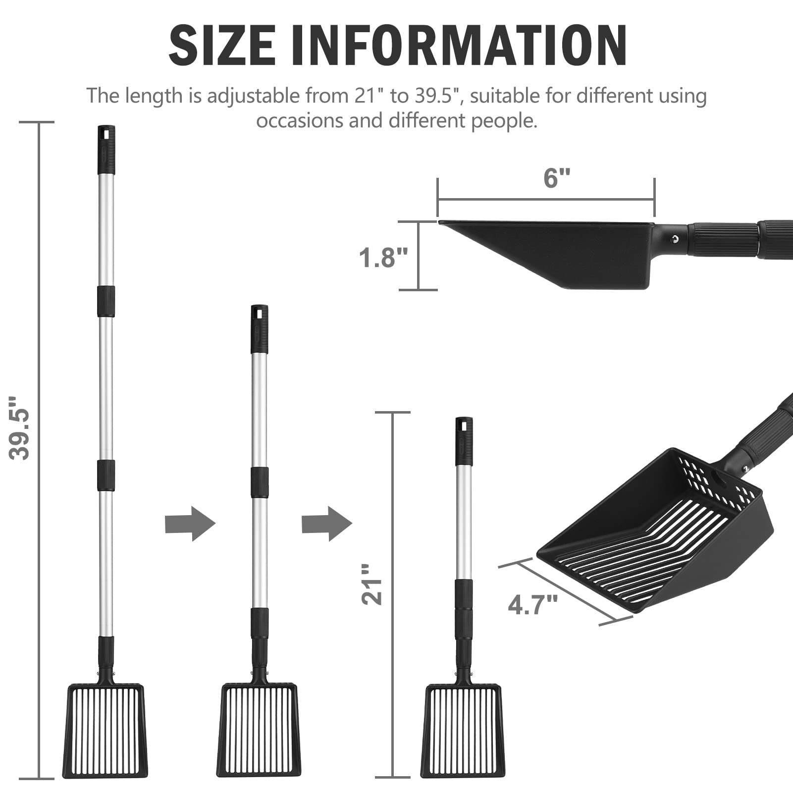 PUPTECK adjustable-length litter scoop in use for comfortable height.