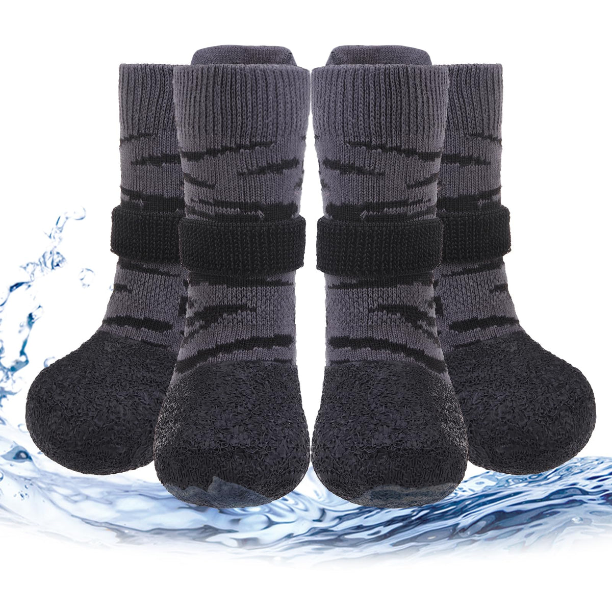 PUPTECK anti slip dog shoes on wood floor showing indoor grip