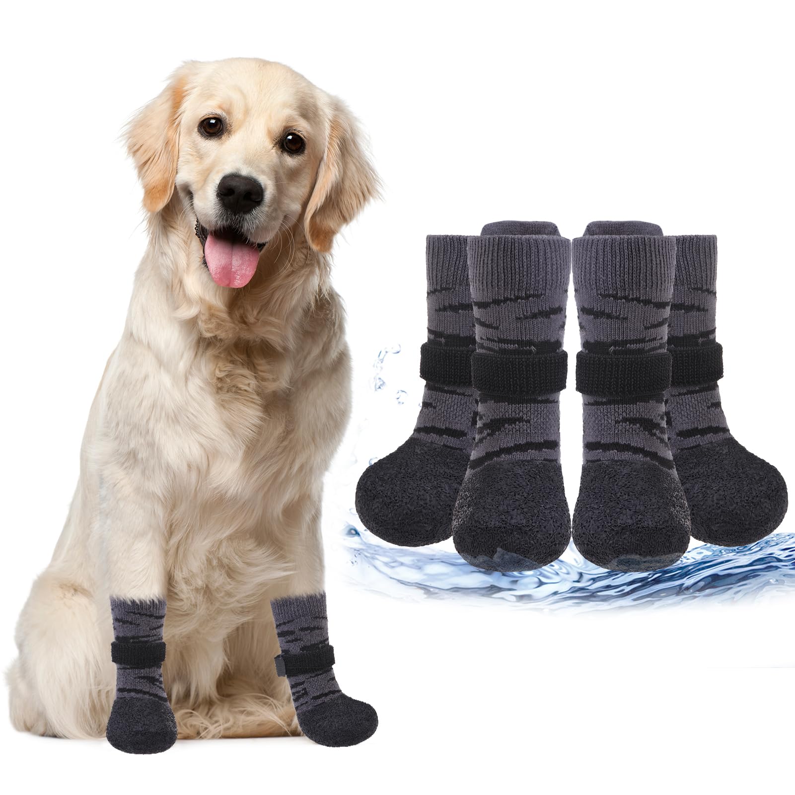 PUPTECK anti-slip dogs shoes Tiger XL on dog showing secure traction