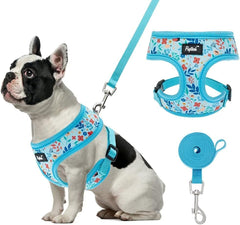 PUPTECK arnés malla suave azul floral para paseos cómodos.