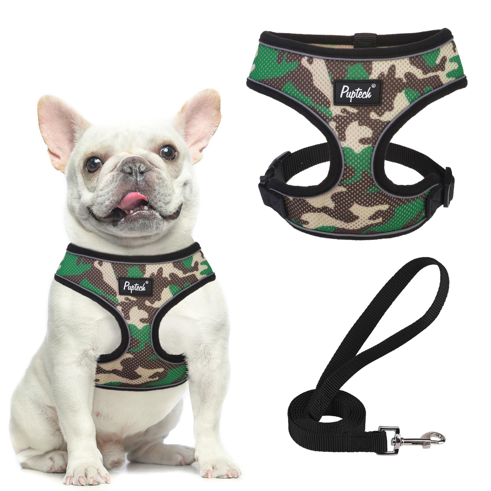 PUPTECK arnés malla suave camuflaje para perro, cómodo para paseos diarios.