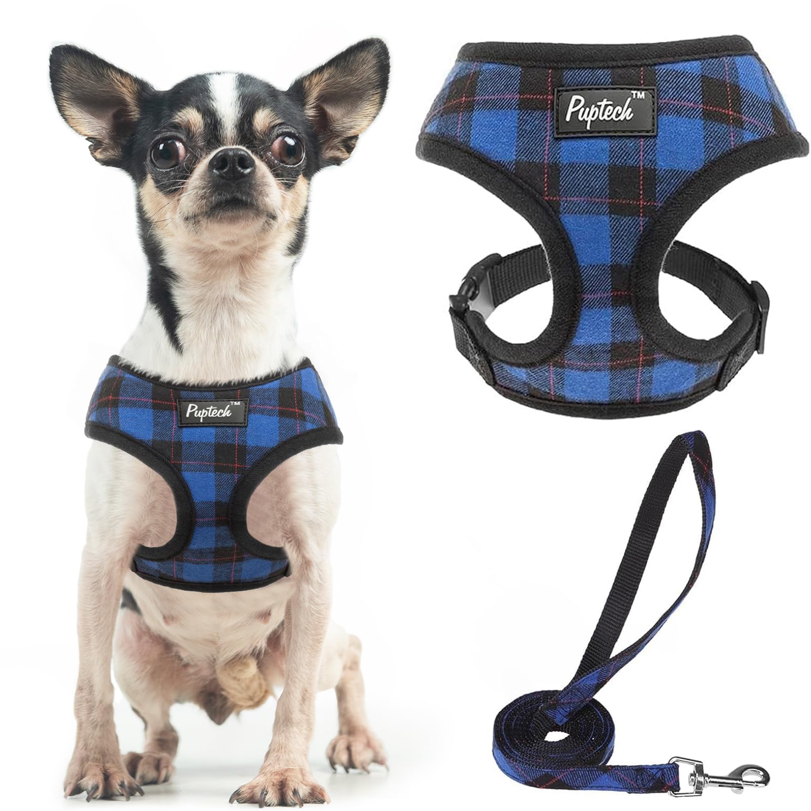 PUPTECK arnés de malla suave Navy XS visto de frente, cómodo para paseos diarios.