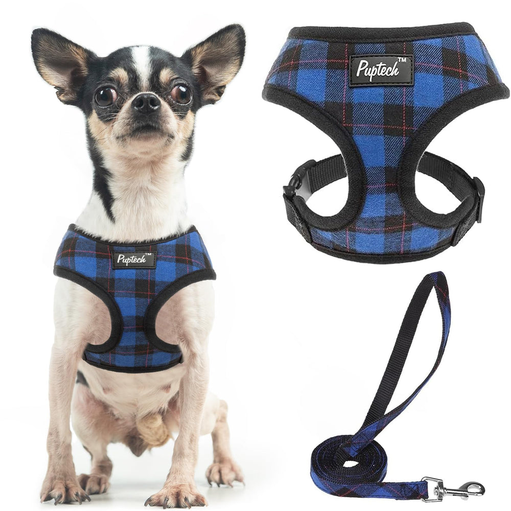 PUPTECK arnés de malla suave Navy XS visto de frente, cómodo para paseos diarios.
