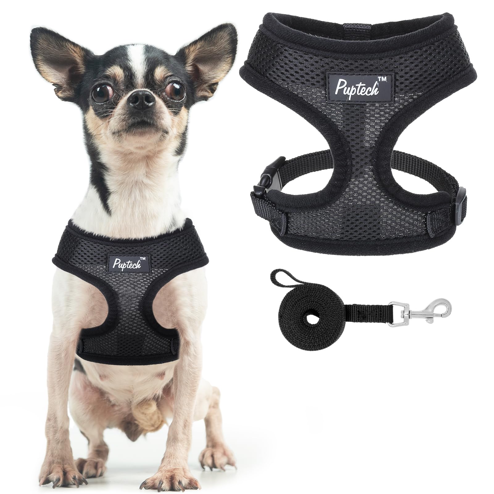 PUPTECK arnés malla suave negro, cómodo para paseos diarios.