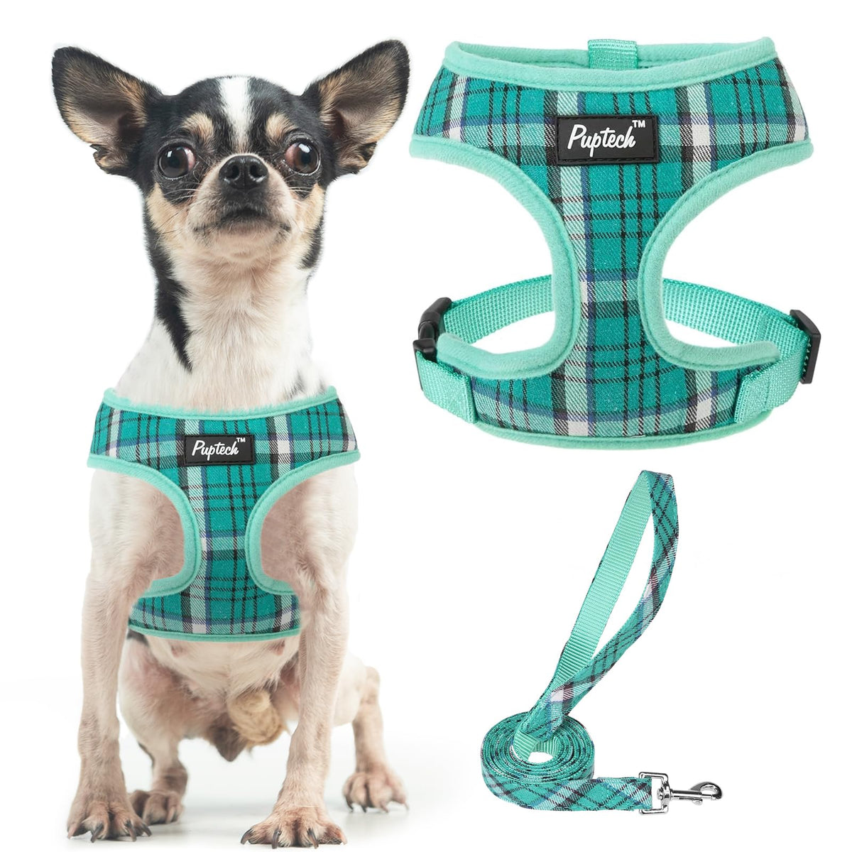PUPTECK arnés de malla suave verde XS para paseos cómodos.