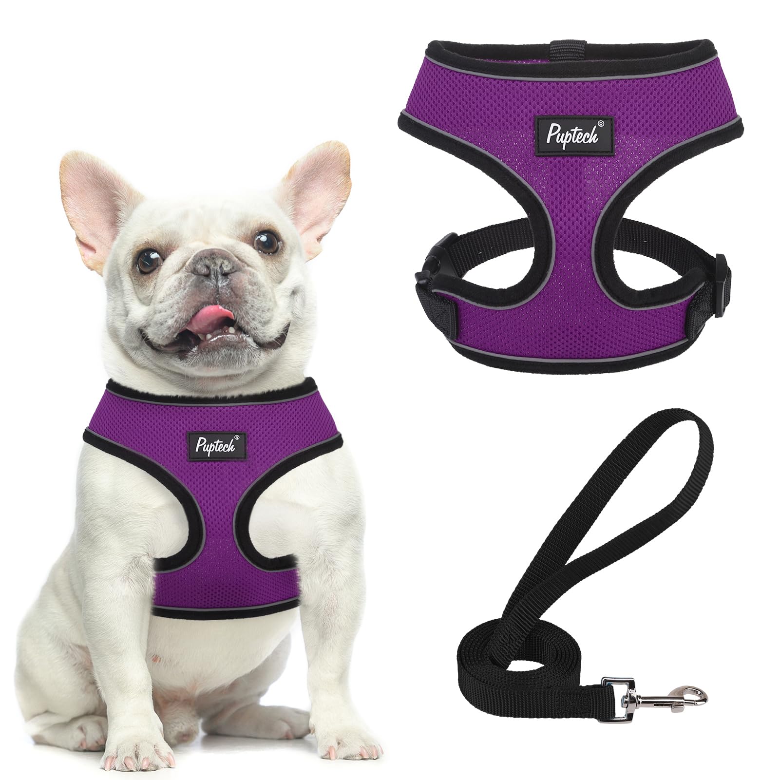 PUPTECK arnés de malla suave violeta para paseos diarios y cómodo ajuste.