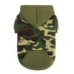 PUPTECK camouflage dog hoodie front view shows plush warmth for chilly walks