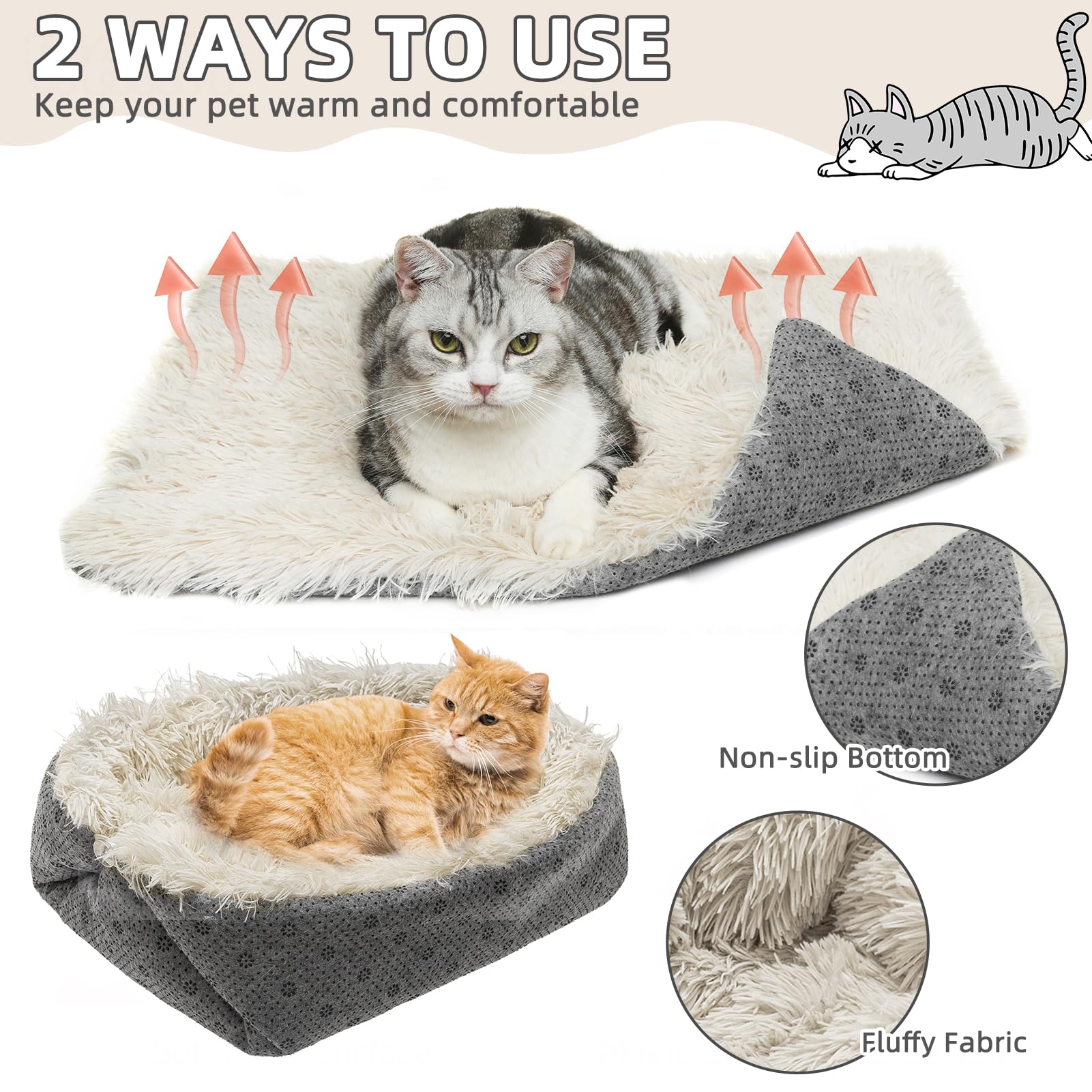 PUPTECK cat bed multi-function design fits crates, couches, cars, or floors.