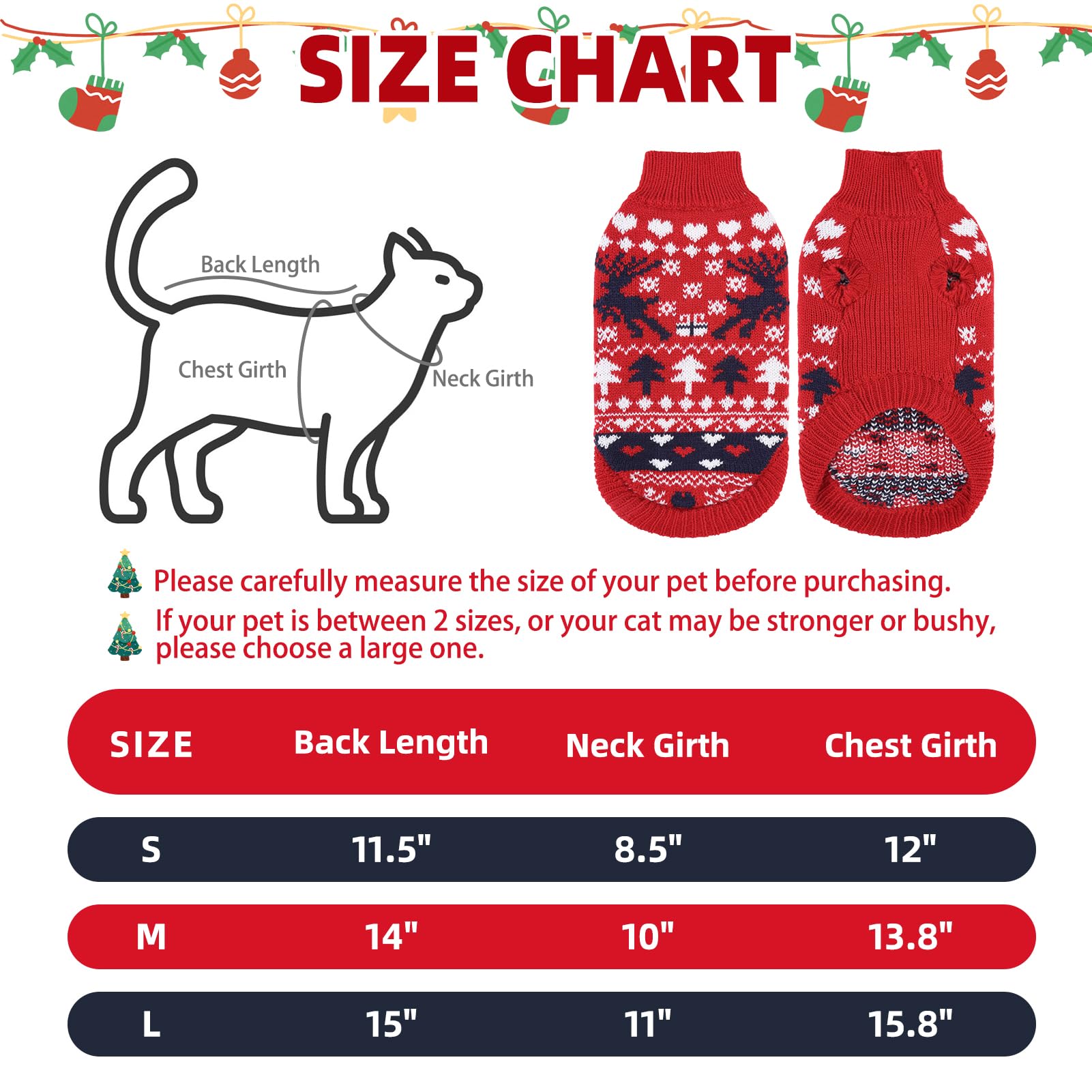 Pupteck Christmas Cat Sweater back view showing festive pattern and full coverage