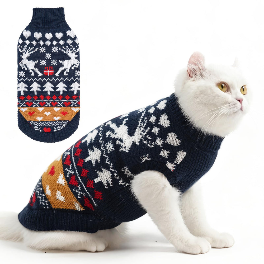 PUPTECK Christmas cat sweater front view for cozy holiday photos.