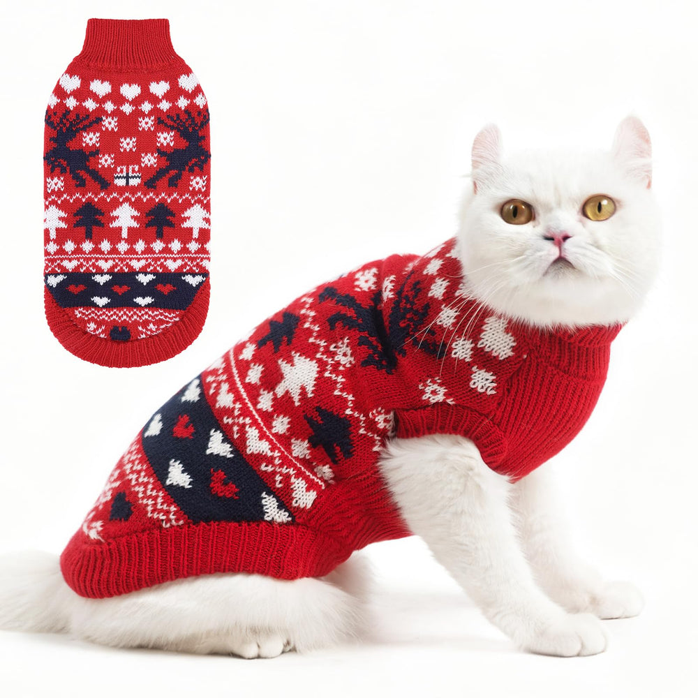 Pupteck Christmas Cat Sweater front view for cozy holiday wear and photos