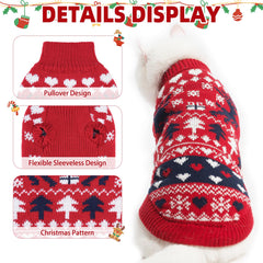 Pupteck Christmas Cat Sweater close-up knit reveals soft, stretchy fabric