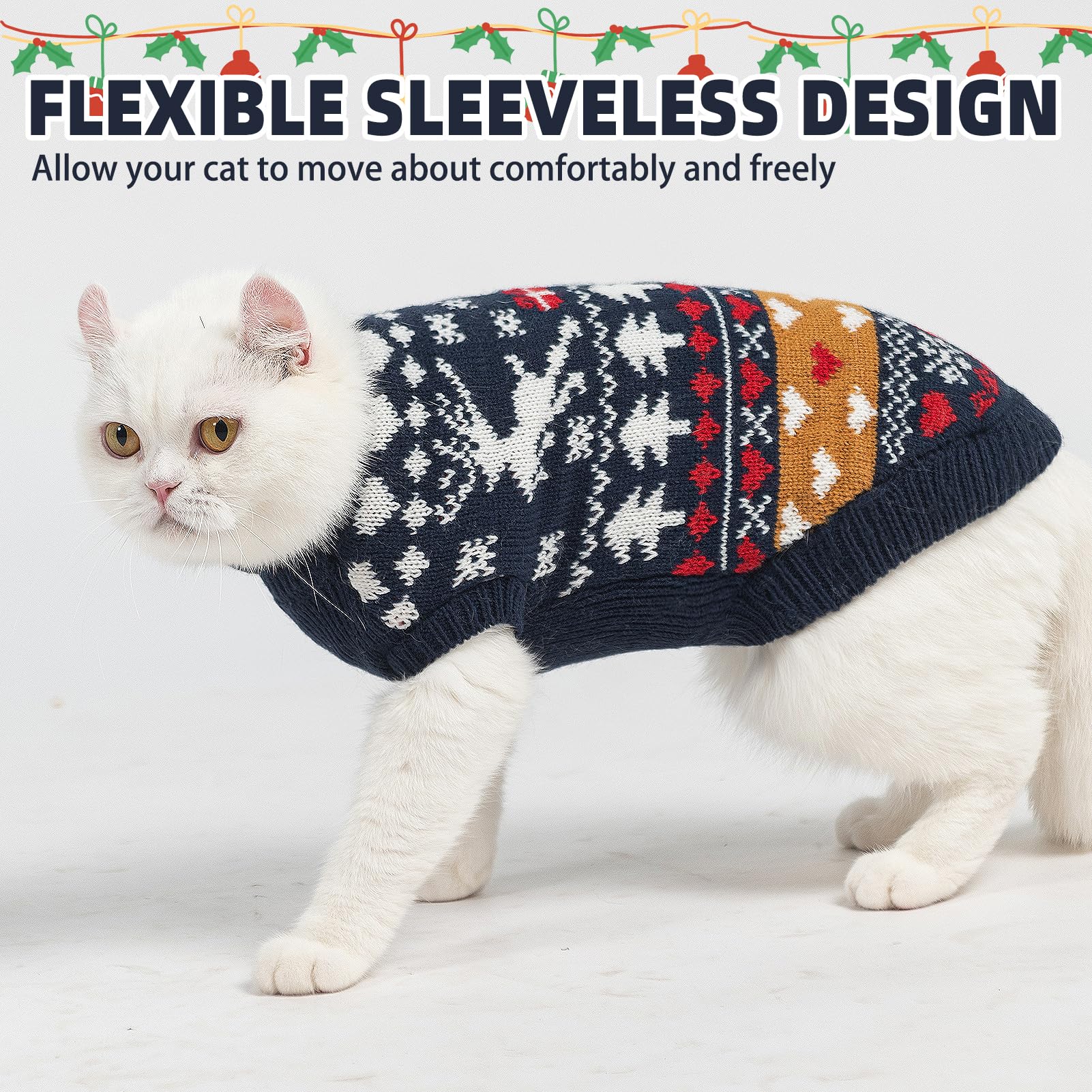 PUPTECK Christmas cat sweater open belly design enables easy potty breaks