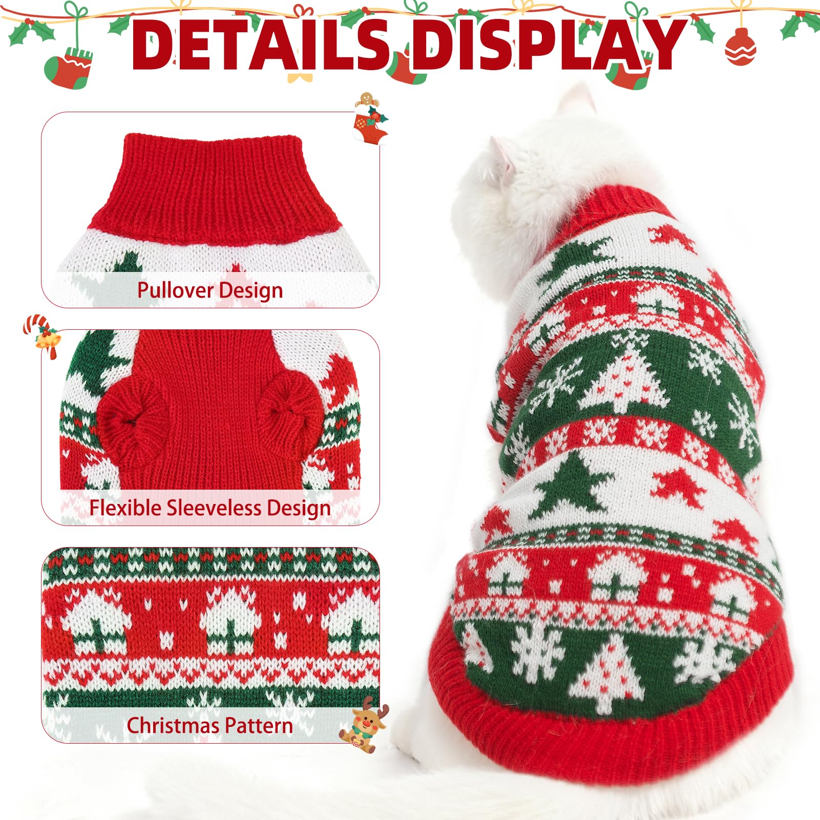 PUPTECK Christmas Cat Sweater open belly; easy potty breaks and natural movement