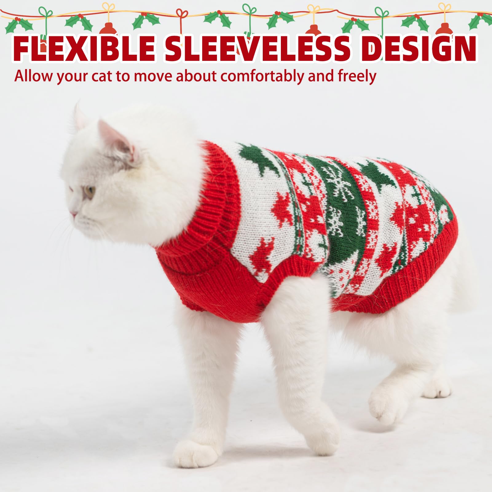 PUPTECK Christmas Cat Sweater soft fabric closeup; plush texture for cozy comfort