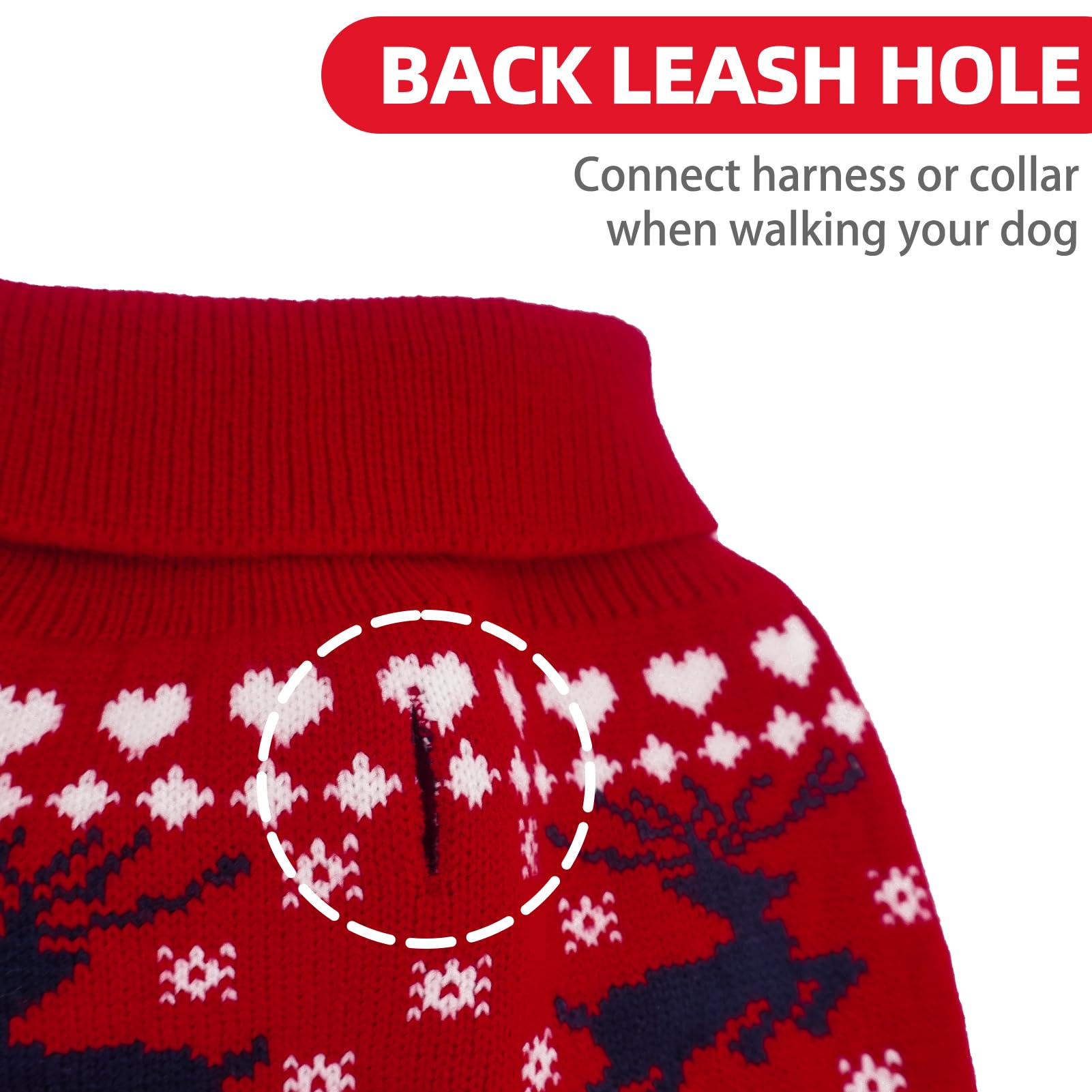PUPTECK Christmas dog sweater back traction opening supports easy outdoor leashing.