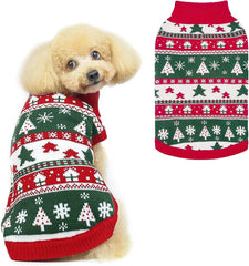 PUPTECK Christmas dog sweater front view for warm winter walks.
