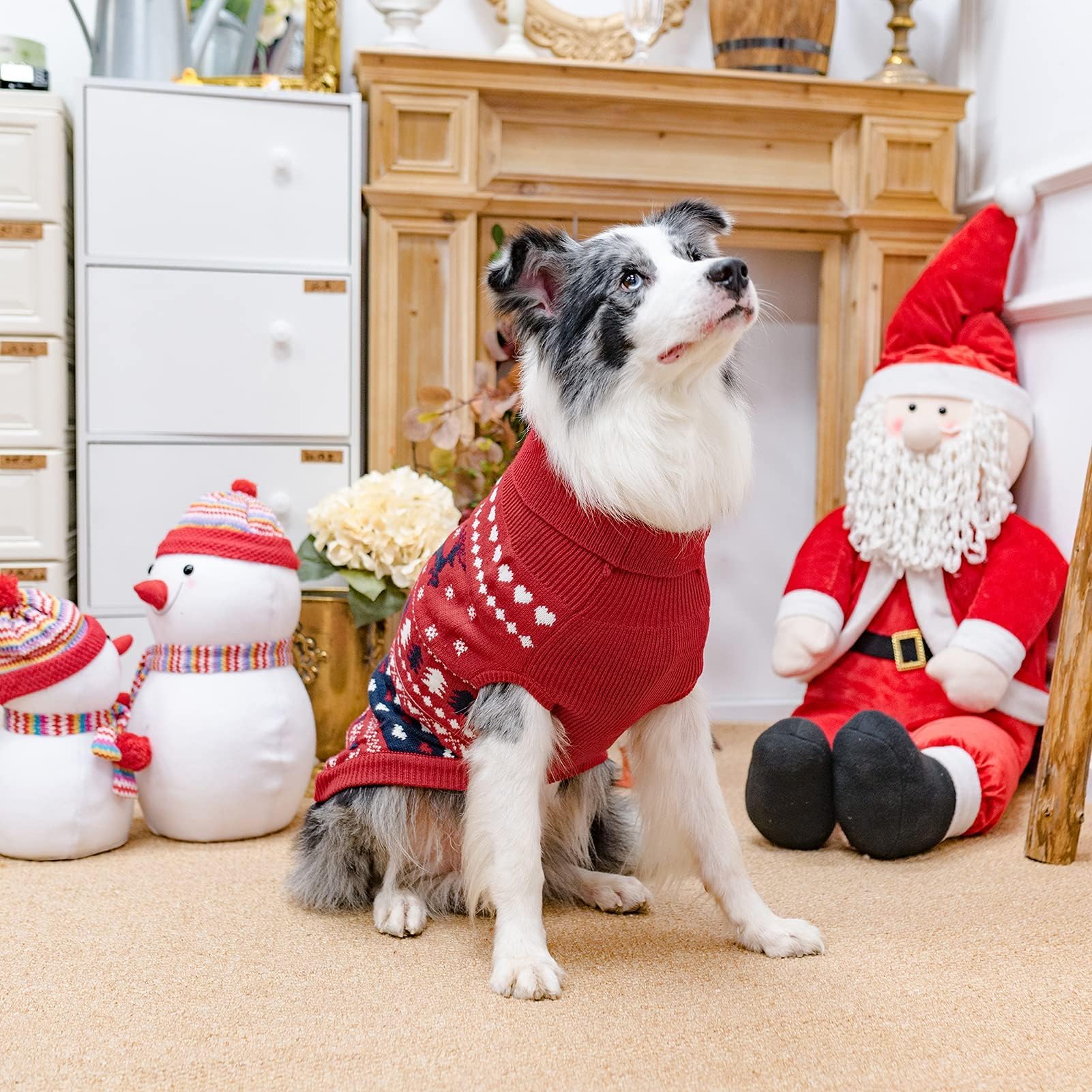 PUPTECK red-elk-heart sweater ideal for holiday photos