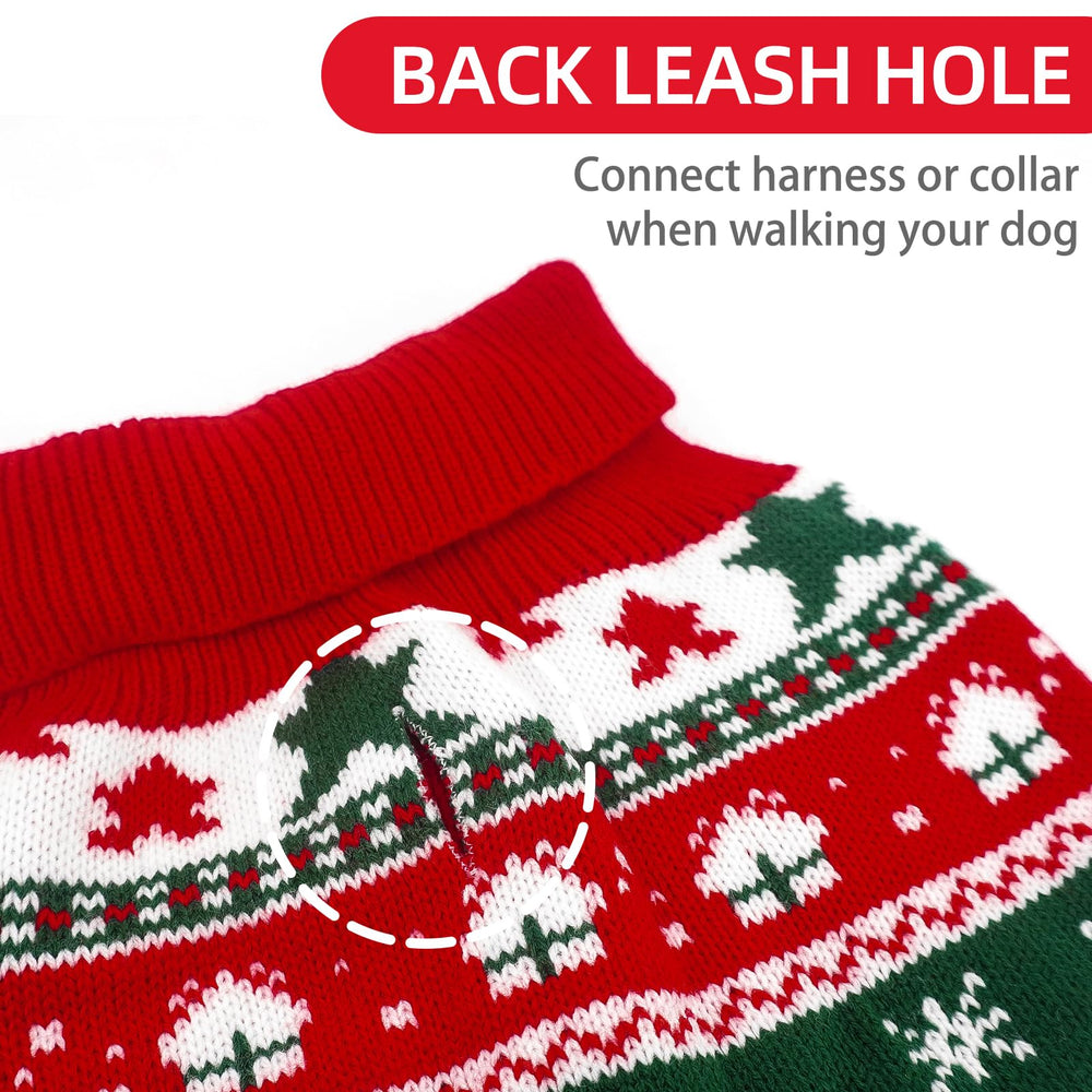 PUPTECK Christmas dog sweater red design with tree and snowflake for seasonal style.
