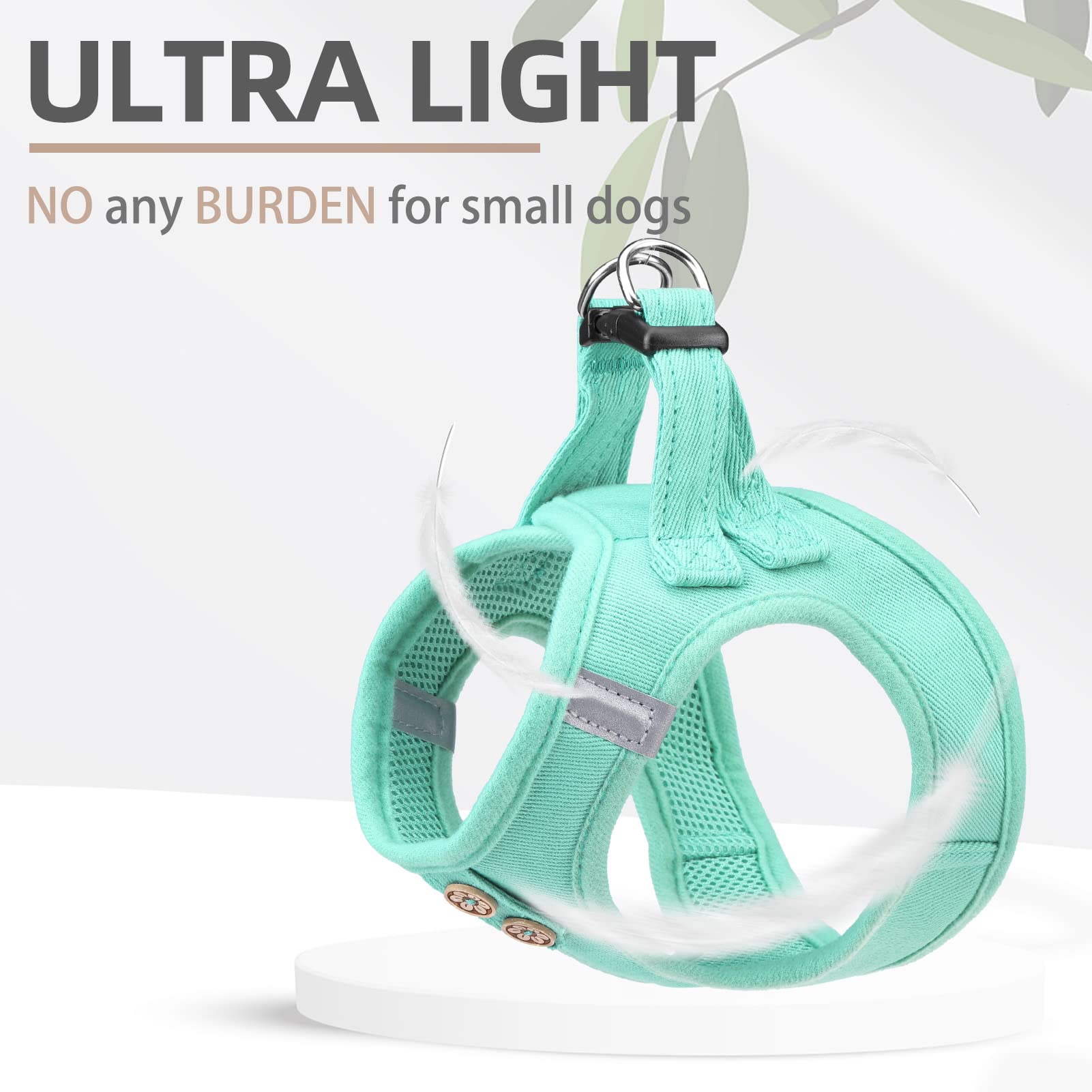 PUPTECK denim-green harness size XS fits tiny dogs with precise chest adjustment.