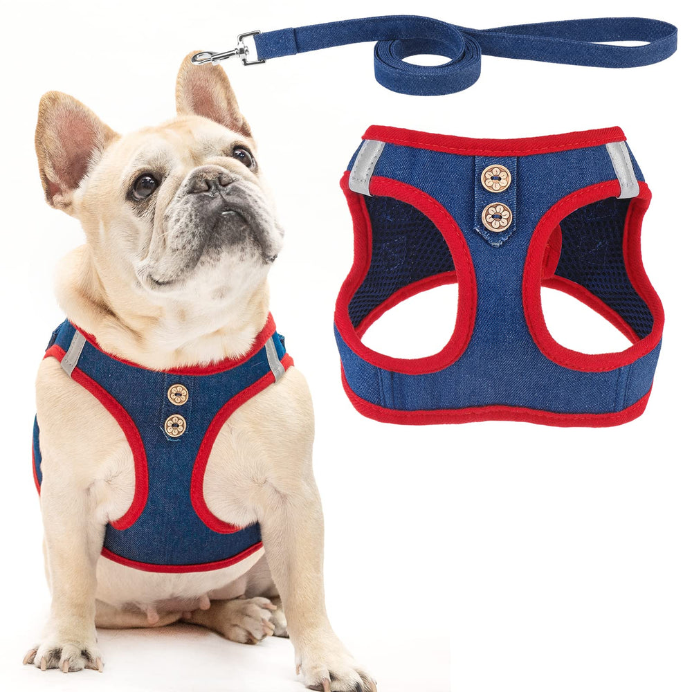 PUPTECK denim no-pull harness front view shows breathable daily comfort