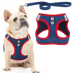 PUPTECK denim no-pull harness front view shows breathable daily comfort