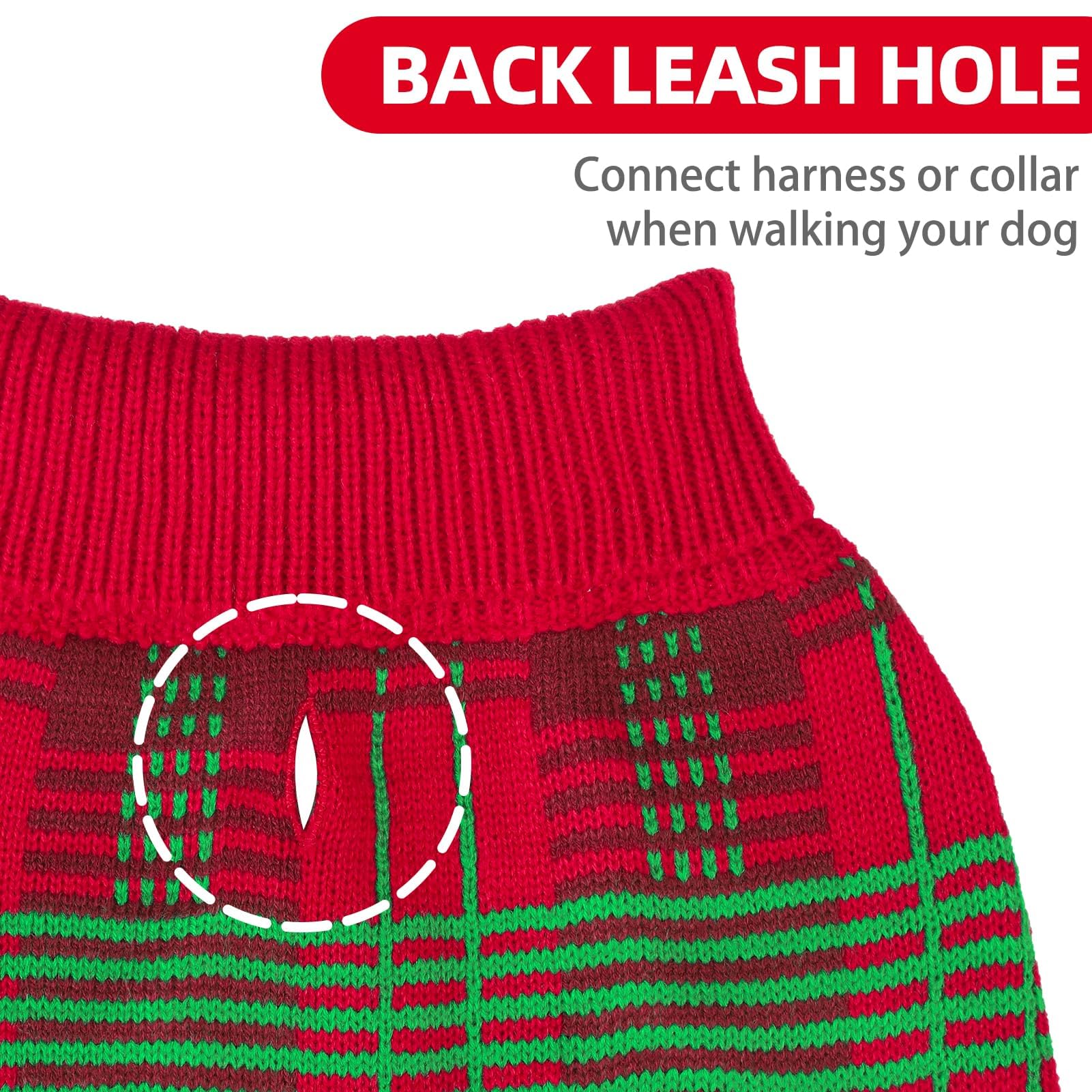 PUPTECK dog Christmas sweater plaid close-up highlights soft acrylic knit.