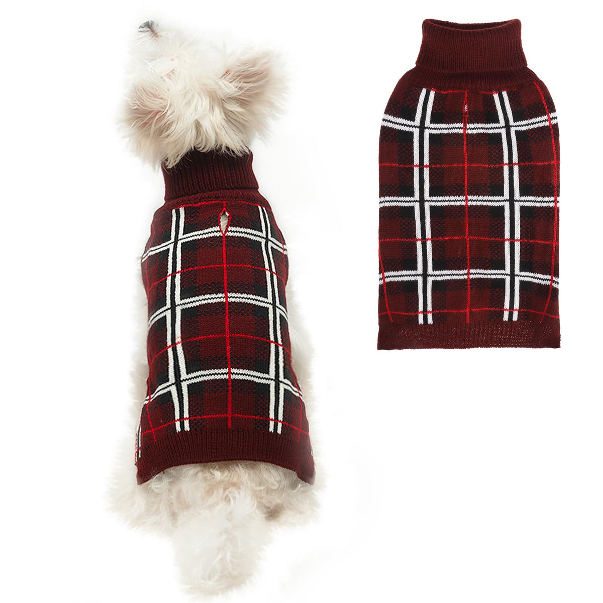 PUPTECK dog Christmas sweater in deep red plaid for cozy winter outings