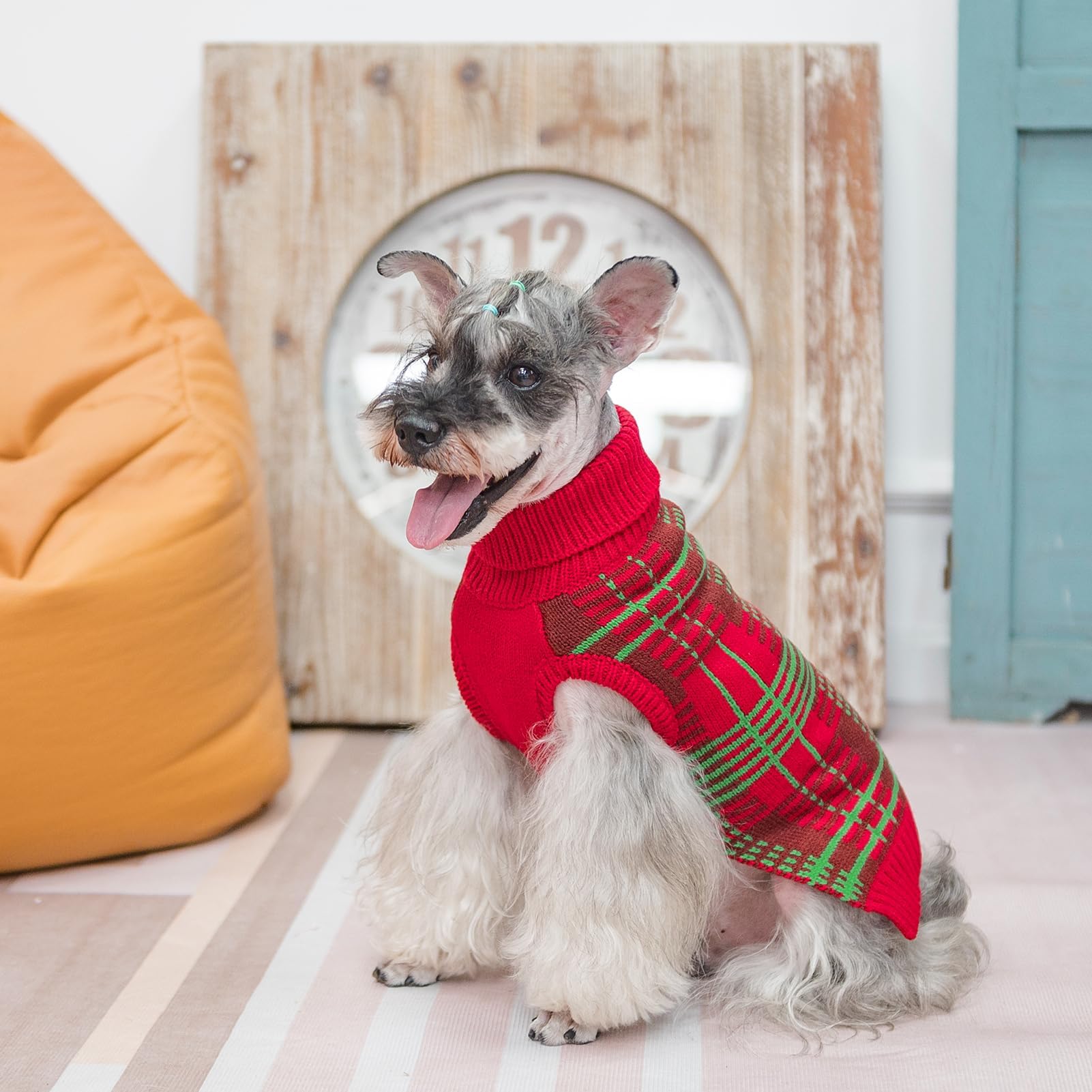 PUPTECK dog Christmas sweater plaid measurement guide helps choose correct size.