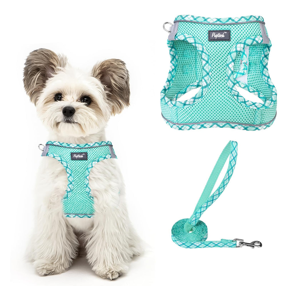 PUPTECK dog harness step-in design in green for quick, comfortable on/off wear