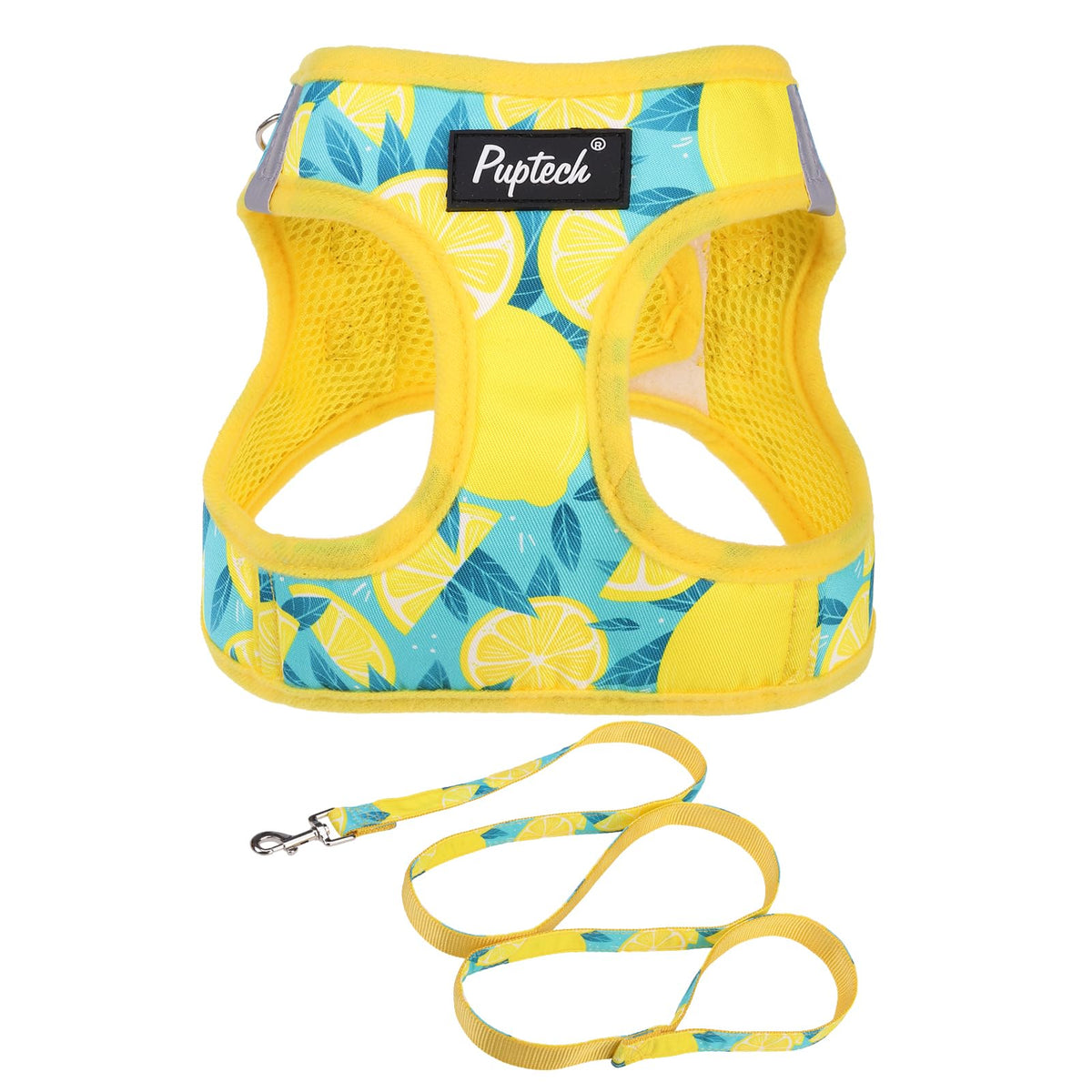 PUPTECK dog harness front view shows lightweight breathable mesh for comfortable walks.