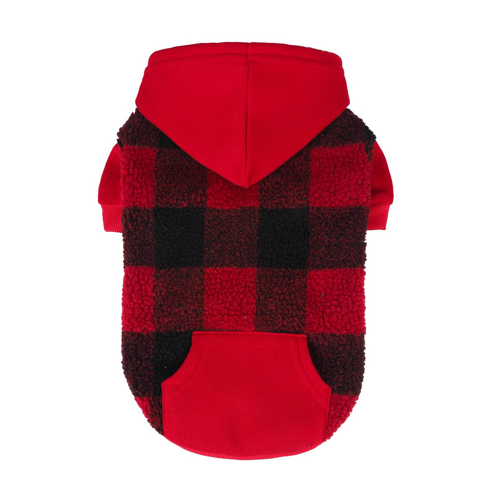 PUPTECK dog hoodie red front view highlights warm lambswool for cold days