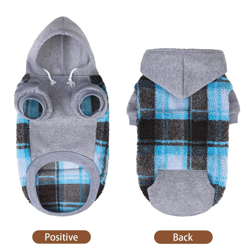 PUPTECK dog hoodie windproof hood adds extra warmth in blue.