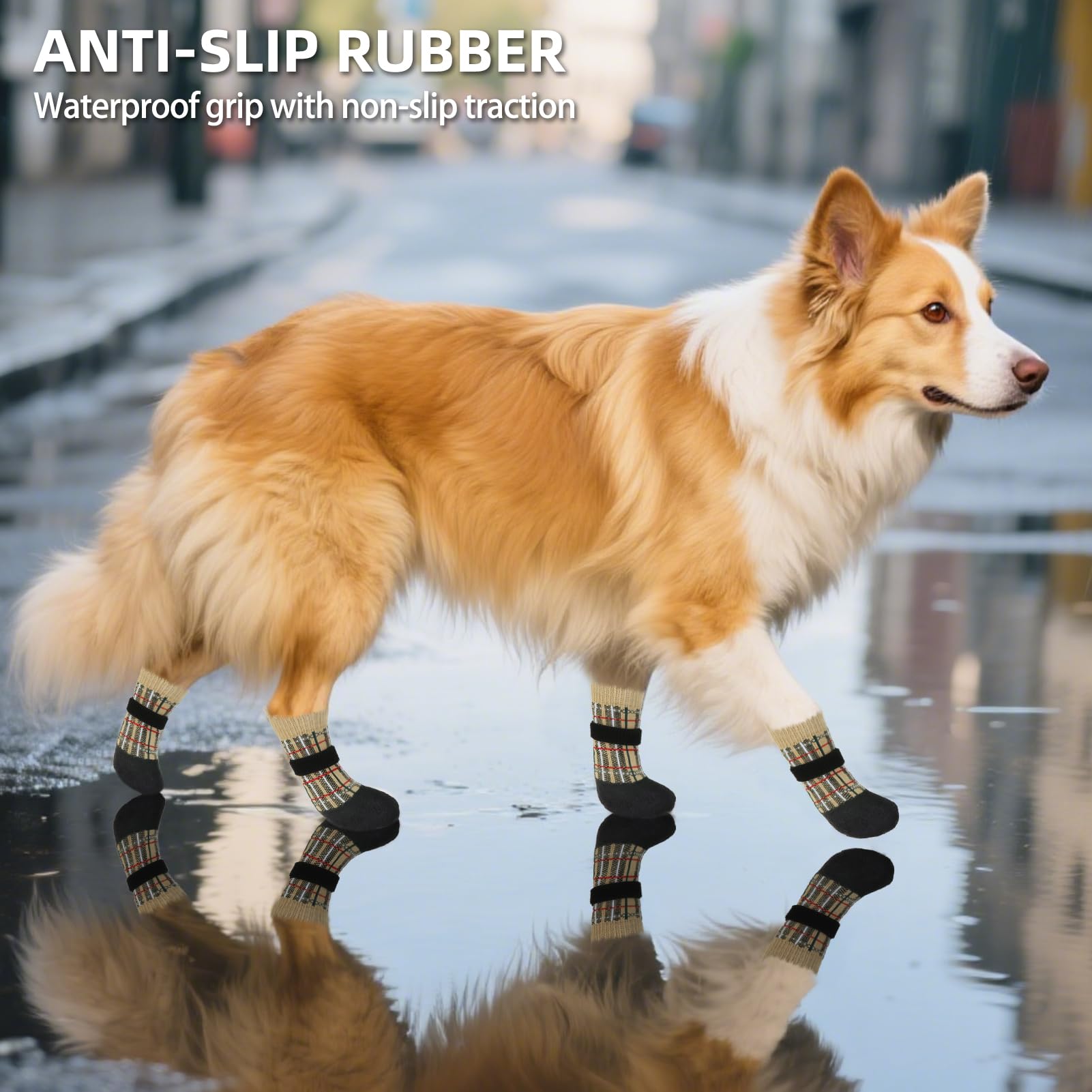 PUPTECK dog shoes anti-slip sole demonstrating stable footing on slick surfaces.