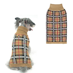 PUPTECK dog sweater back view highlighting classic plaid style for winter outings.