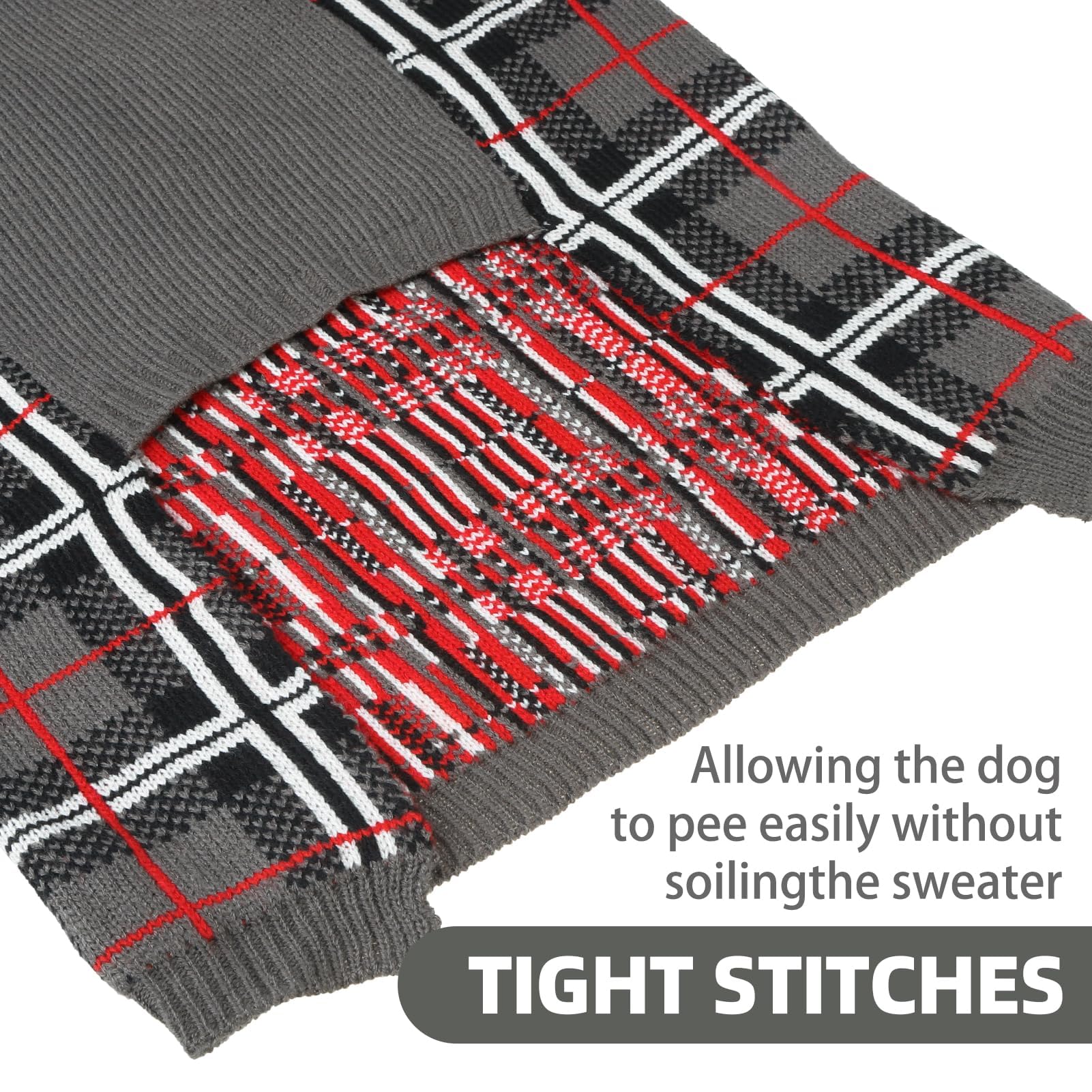 PUPTECK plaid dog sweater with belly-cut enables easy potty breaks.