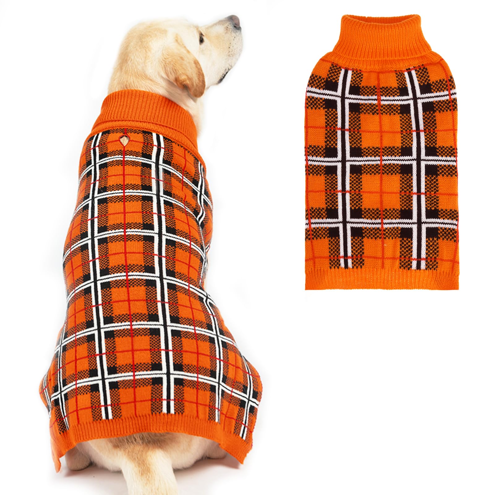 PUPTECK plaid back-leash-hole dog sweater enables secure outdoor walks.