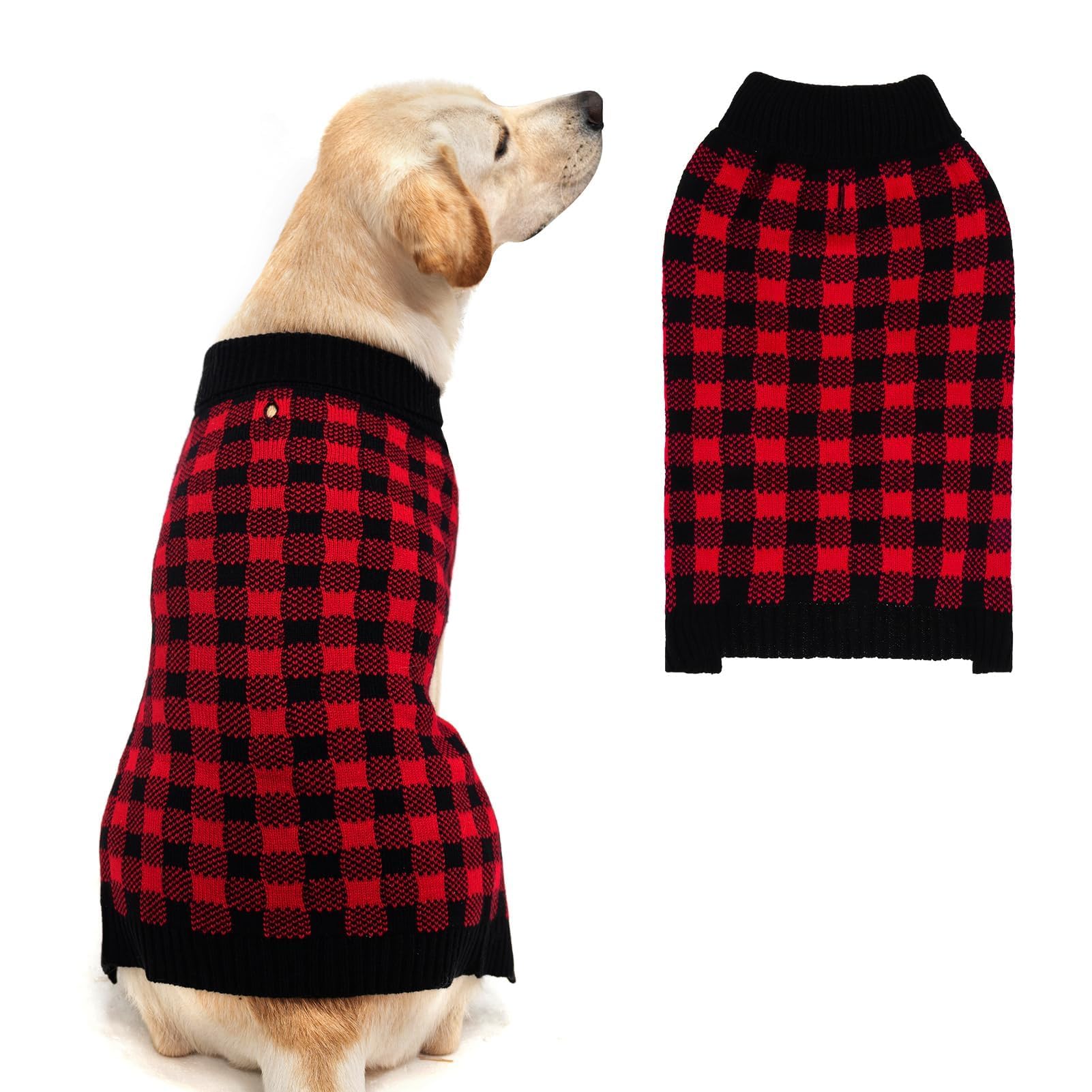 PUPTECK plaid back view dog sweater keeps your pup warm on winter walks