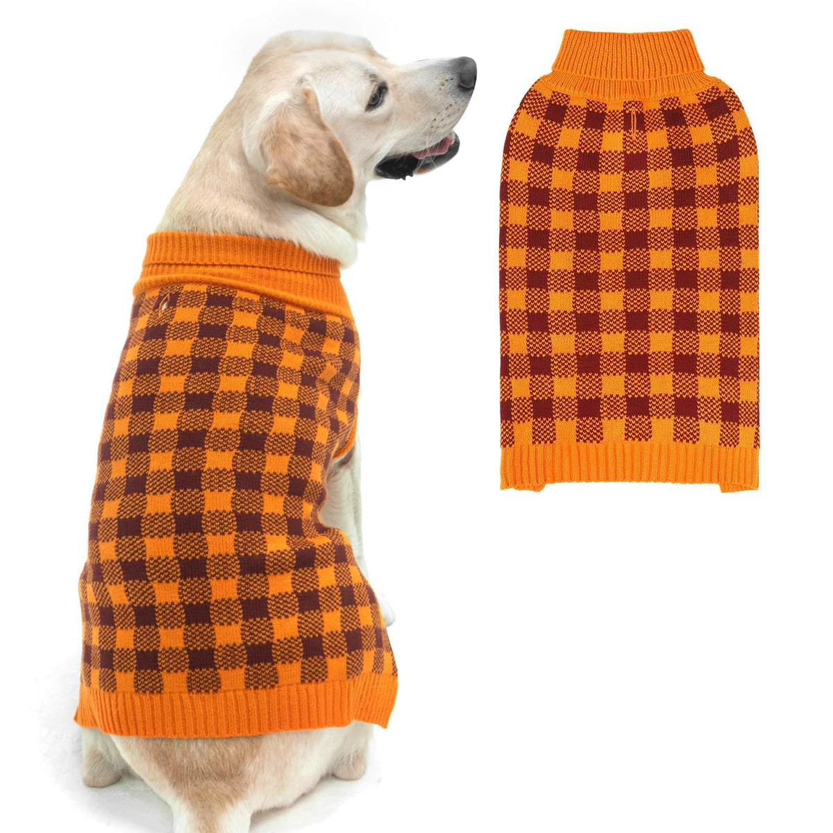 PUPTECK dog sweater plaid front view for winter warmth and style