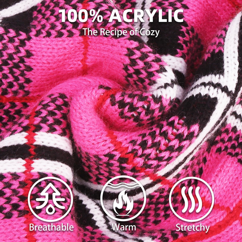 PUPTECK dog sweater plaid fuchsia knit closeup shows soft acrylic texture