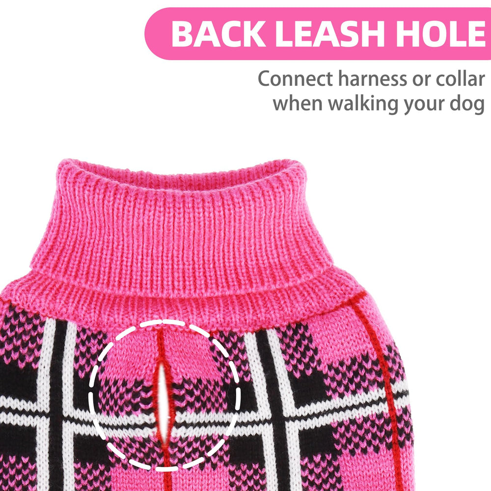 PUPTECK dog sweater plaid fuchsia on-dog model highlights classic holiday style