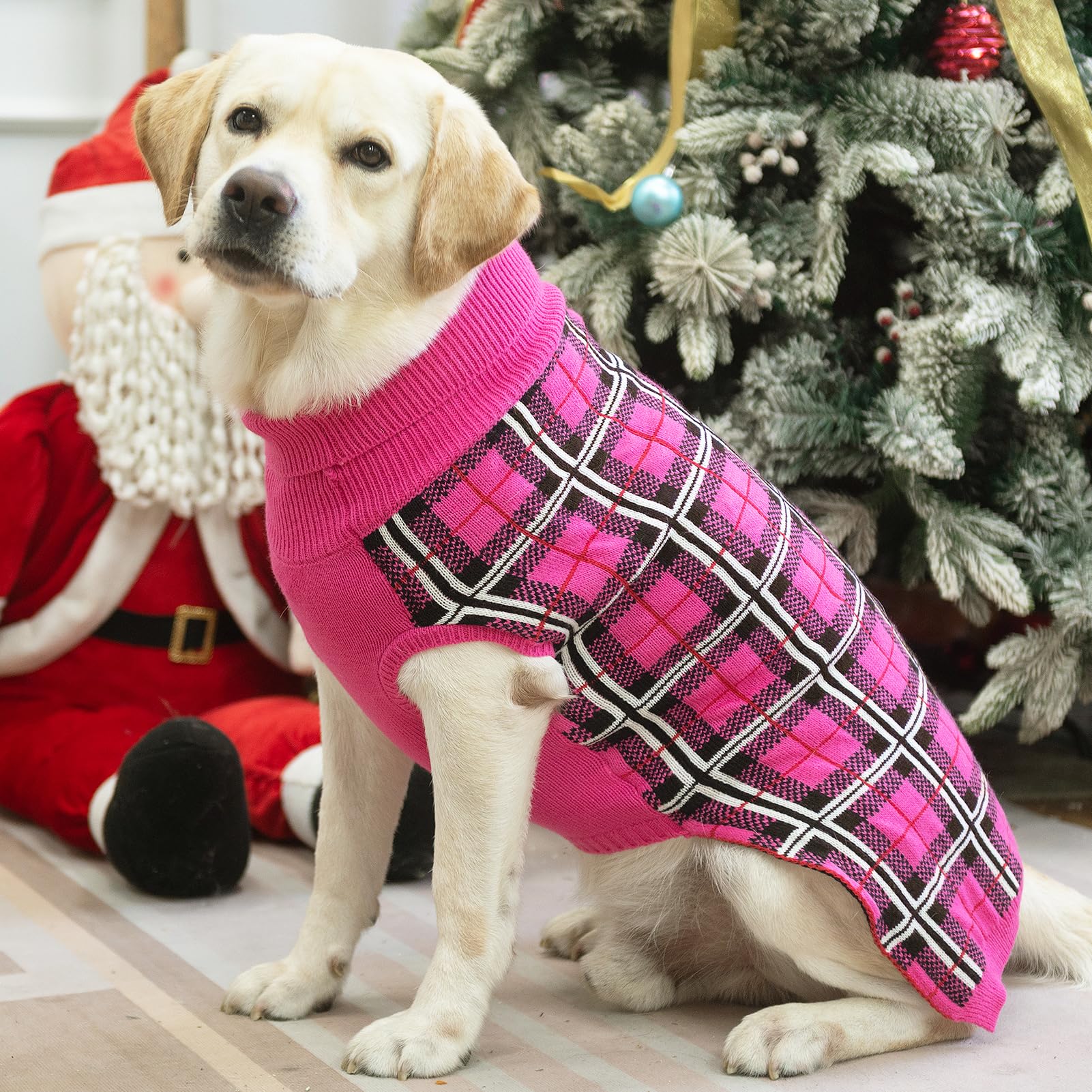 PUPTECK dog sweater plaid fuchsia wash-care info for simple cleaning