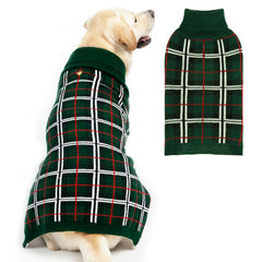 PUPTECK plaid green dog sweater front view for warmth during winter walks