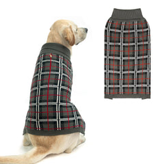 PUPTECK plaid grey dog sweater front view keeps your pet warm on walks.