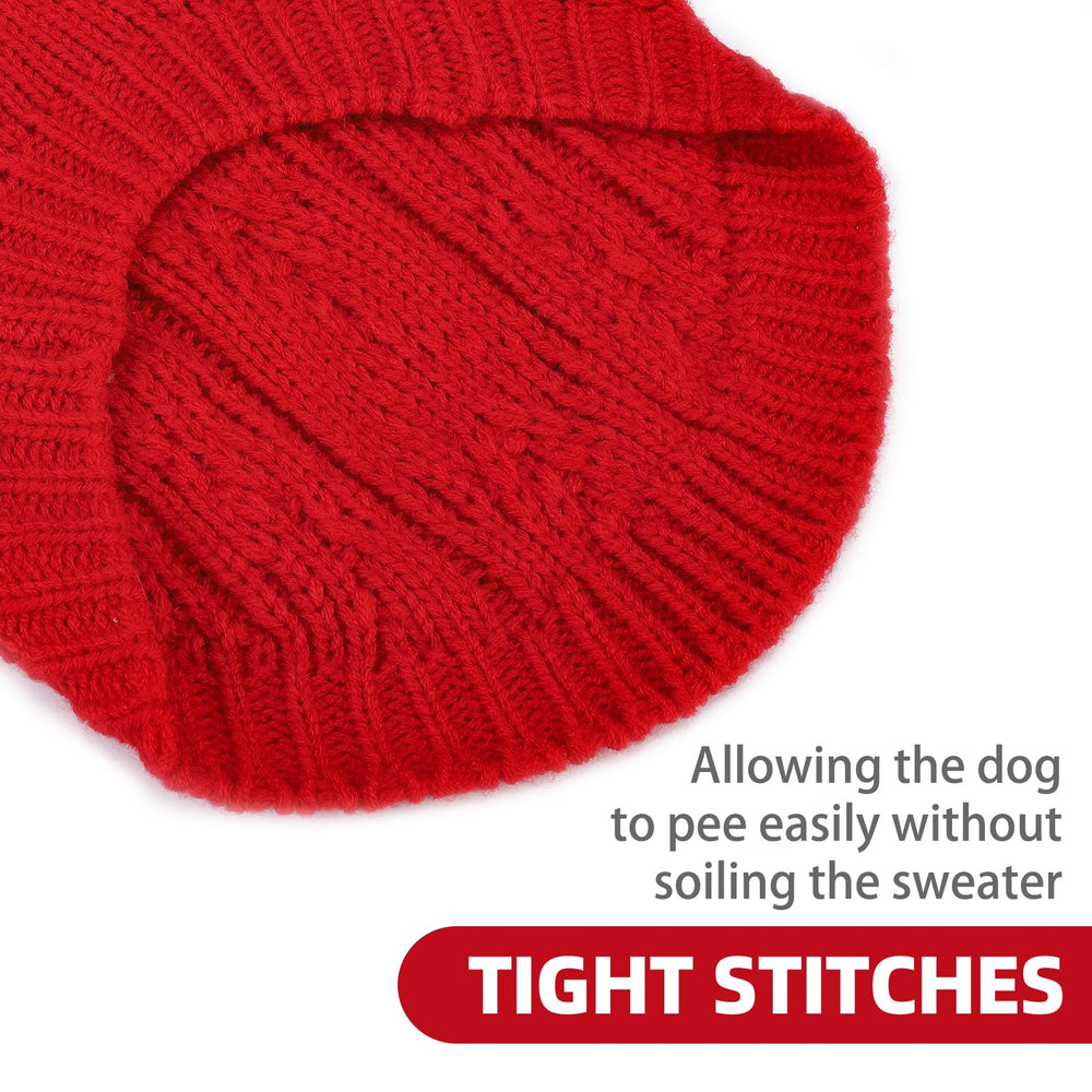 PUPTECK dog sweater red turtleneck belly-hem adds extra coverage.
