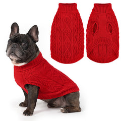 PUPTECK dog sweater red turtleneck front view for warm winter walks.