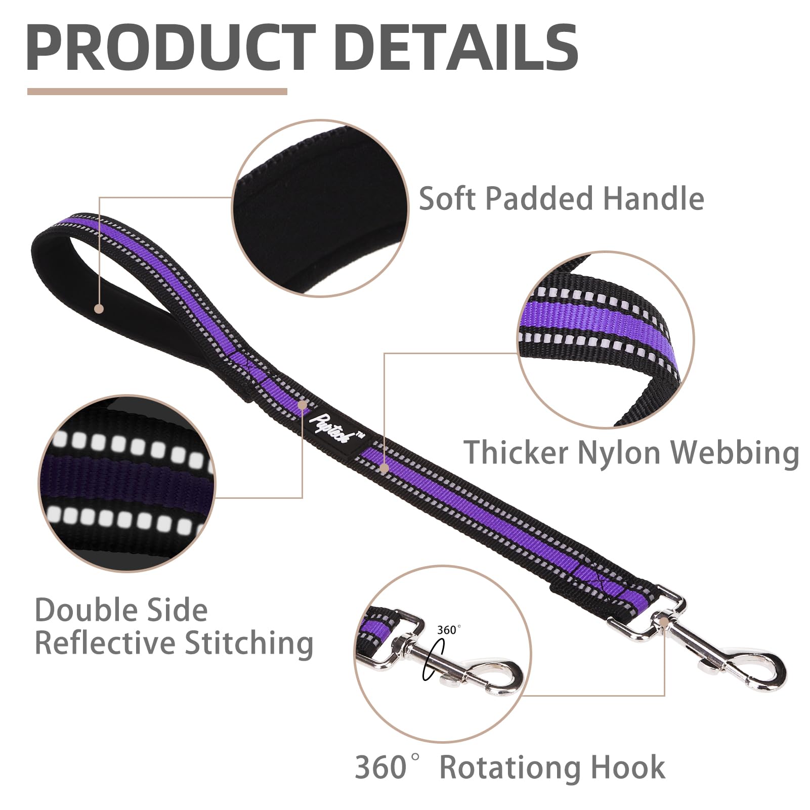 PUPTECK durable clip and rope closeup highlights sturdy hardware.