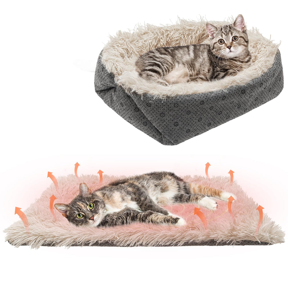 PUPTECK furry self-warming cat bed mat folded nest shows cozy warmth and space-saving versatility.