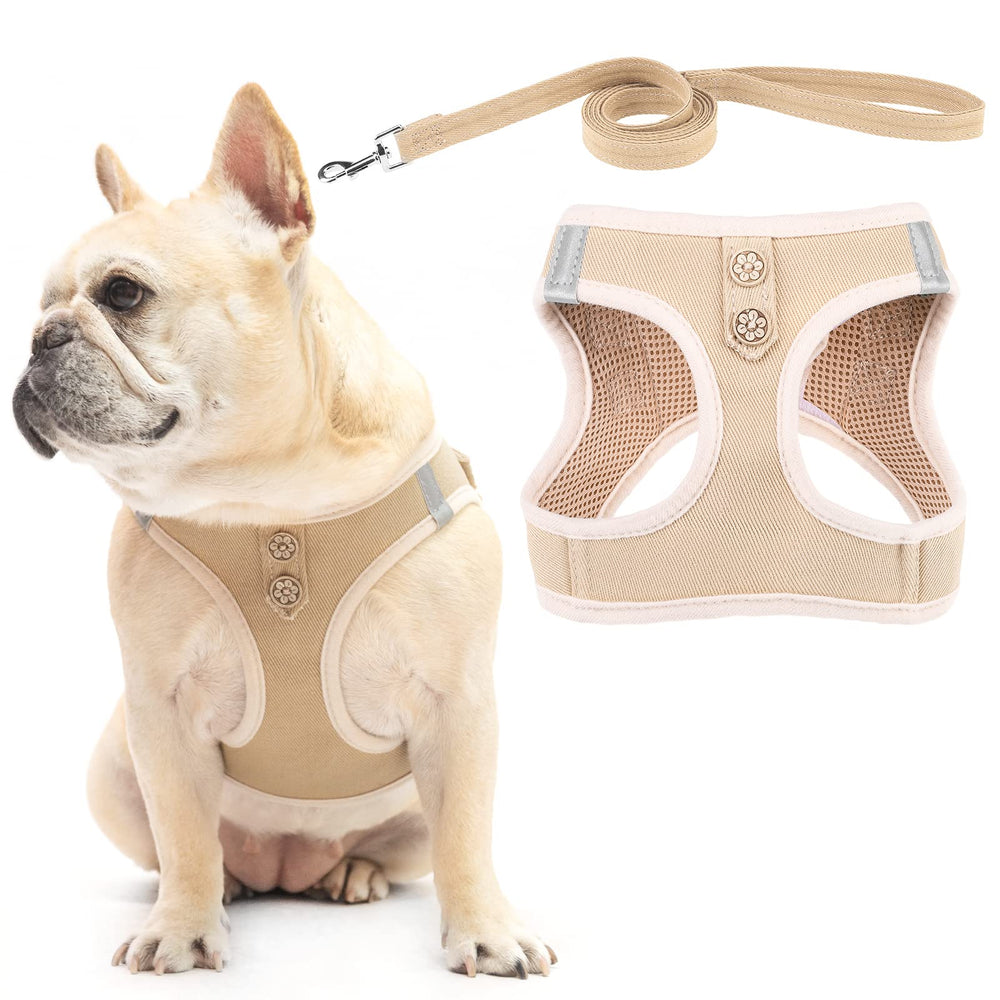 PUPTECK denim harness front view highlighting style and lightweight comfort for pets.