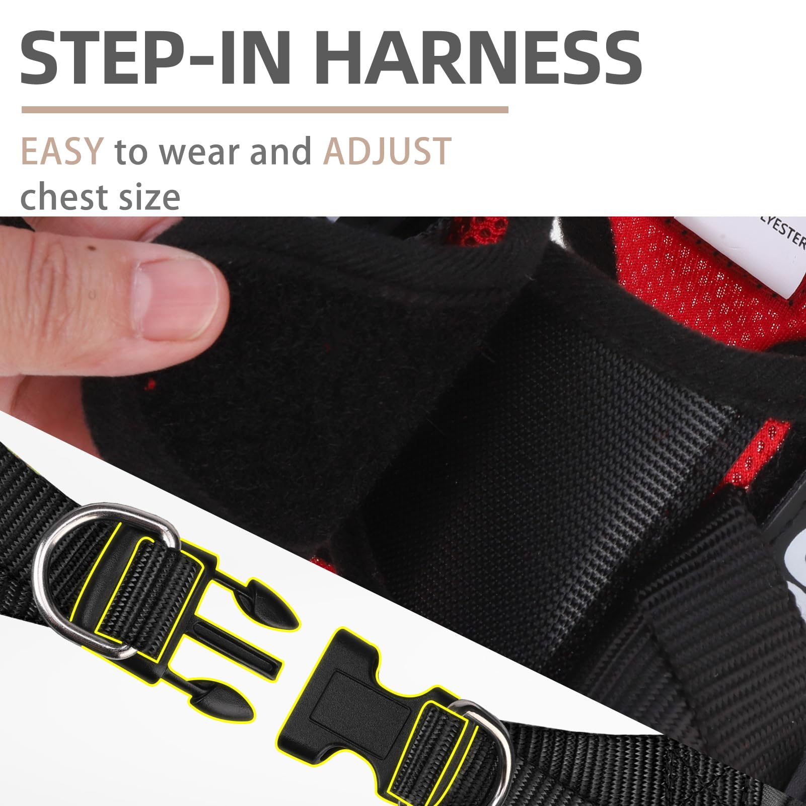 PUPTECK harness with removable patches for customized appearance during outings.